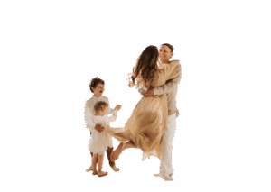 Family expressing joy and happiness in a boundless moment of connection, symbolizing shared achievements and the celebration of lasting happiness within the family.